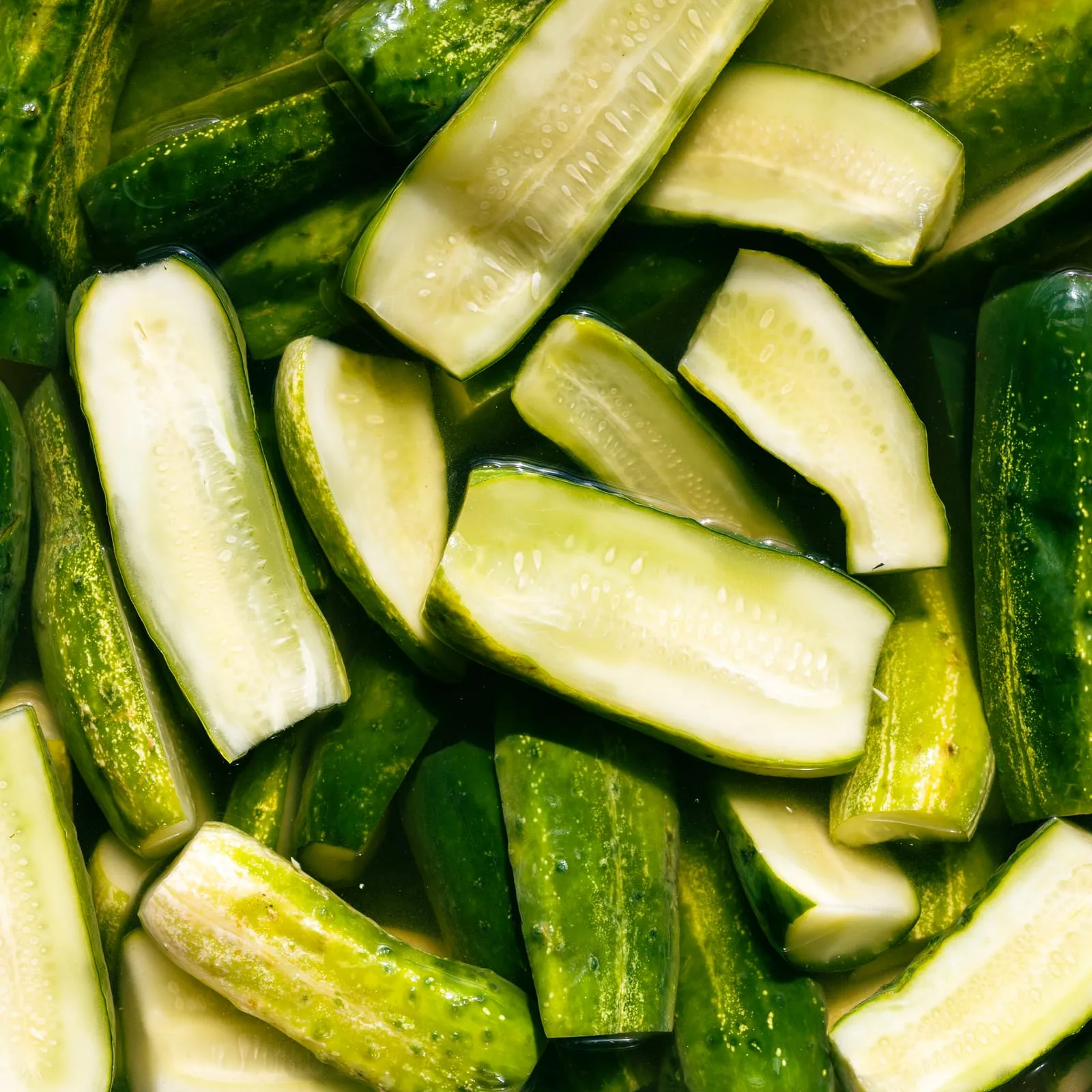 Freshly cut cucumber pickles